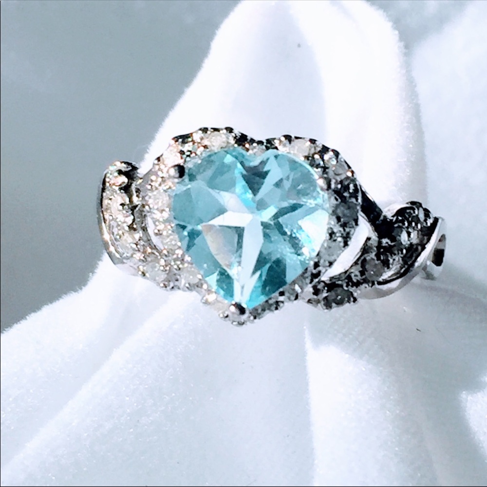 Sexy AAA Swiss Blue Topaz & Diamond Ring, NWT.